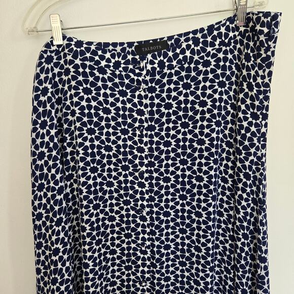 Talbots Flowy Maxi Skirt Navy White Geometric Button Front Women Plus 18 - Picture 3 of 8